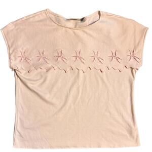 Vintage koret blush pink tone blouse with scalloped overaly (large)